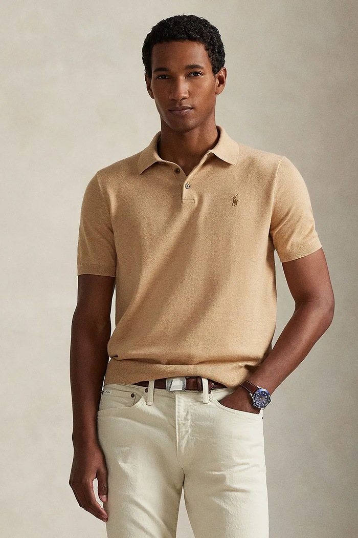 Polo Ralph Lauren пуловер с къси ръкави мъжки от памук щампа бежов 710980682