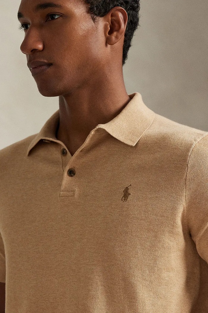 Polo Ralph Lauren пуловер с къси ръкави мъжки от памук бежов 710980682