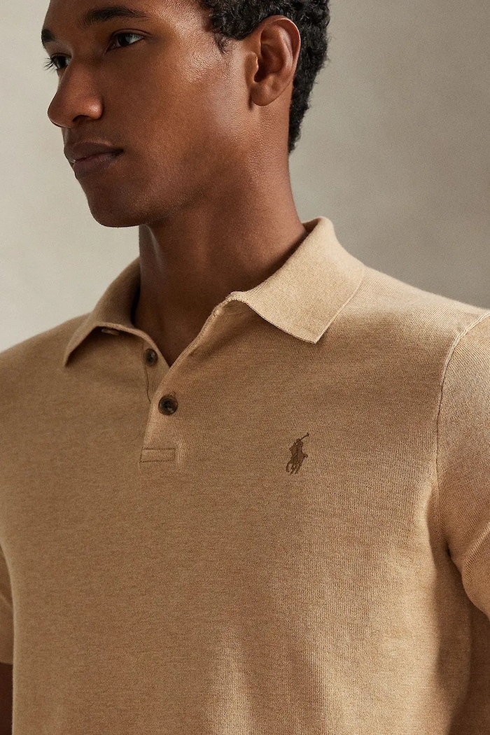 Polo Ralph Lauren пуловер с къси ръкави мъжки от памук бежов 710980682