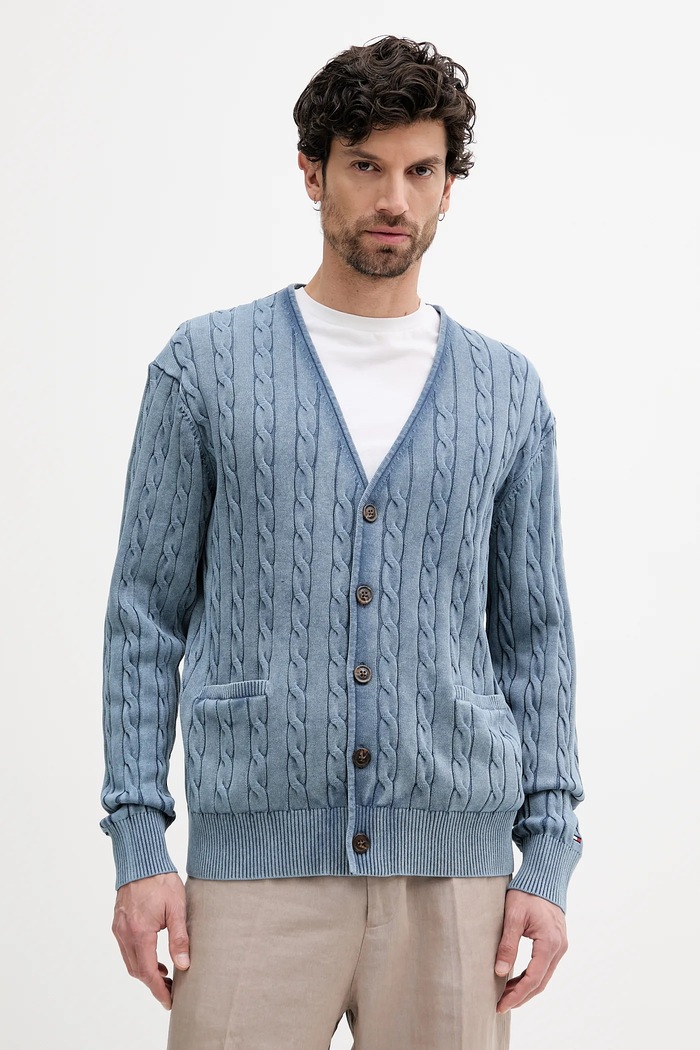 Pamučni kardigan Tommy Hilfiger bez uzorka plava MW0MW40556