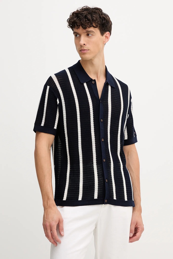 Tommy Hilfiger koszula bawełniana wzorzyste granatowy MW0MW41225