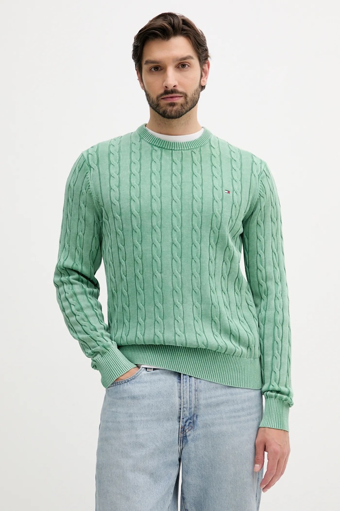 Bavlněný svetr Tommy Hilfiger kulatý zelená MW0MW39524