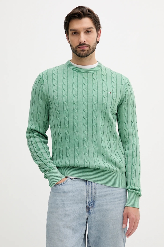 Bavlněný svetr Tommy Hilfiger kulatý zelená MW0MW39524