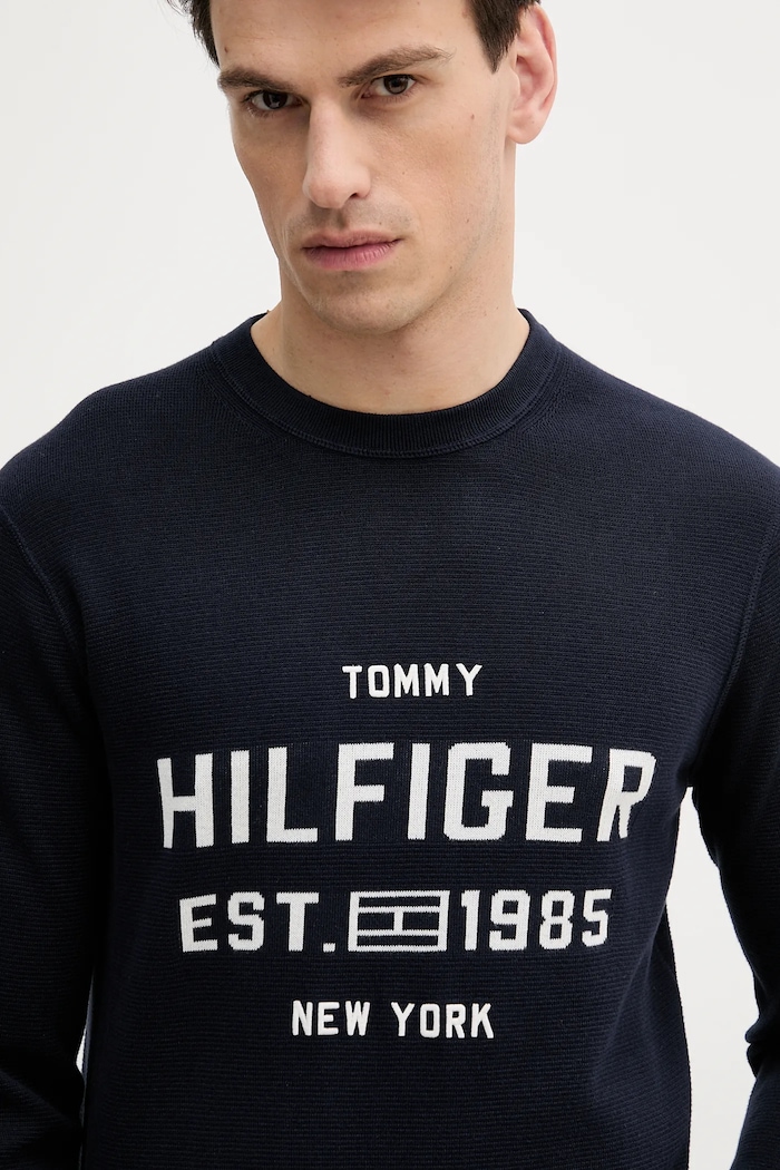 Bavlněný svetr Tommy Hilfiger námořnická modř MW0MW39533