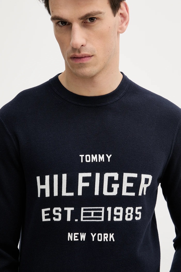 Bavlněný svetr Tommy Hilfiger námořnická modř MW0MW39533