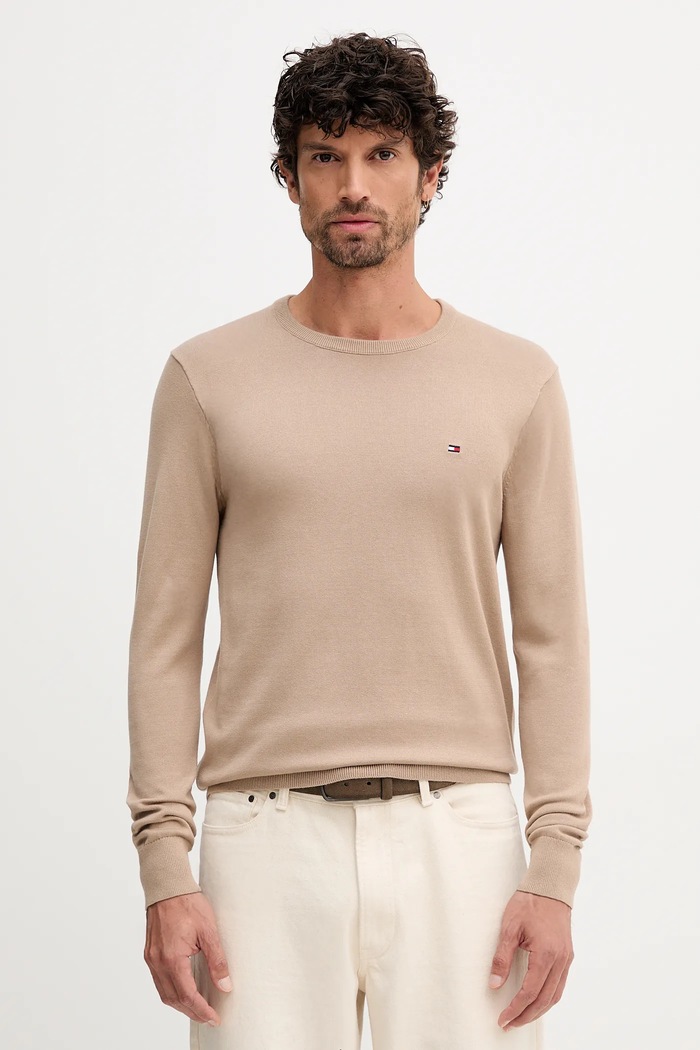 Tommy Hilfiger pamut pulóver pamut bézs MW0MW39999