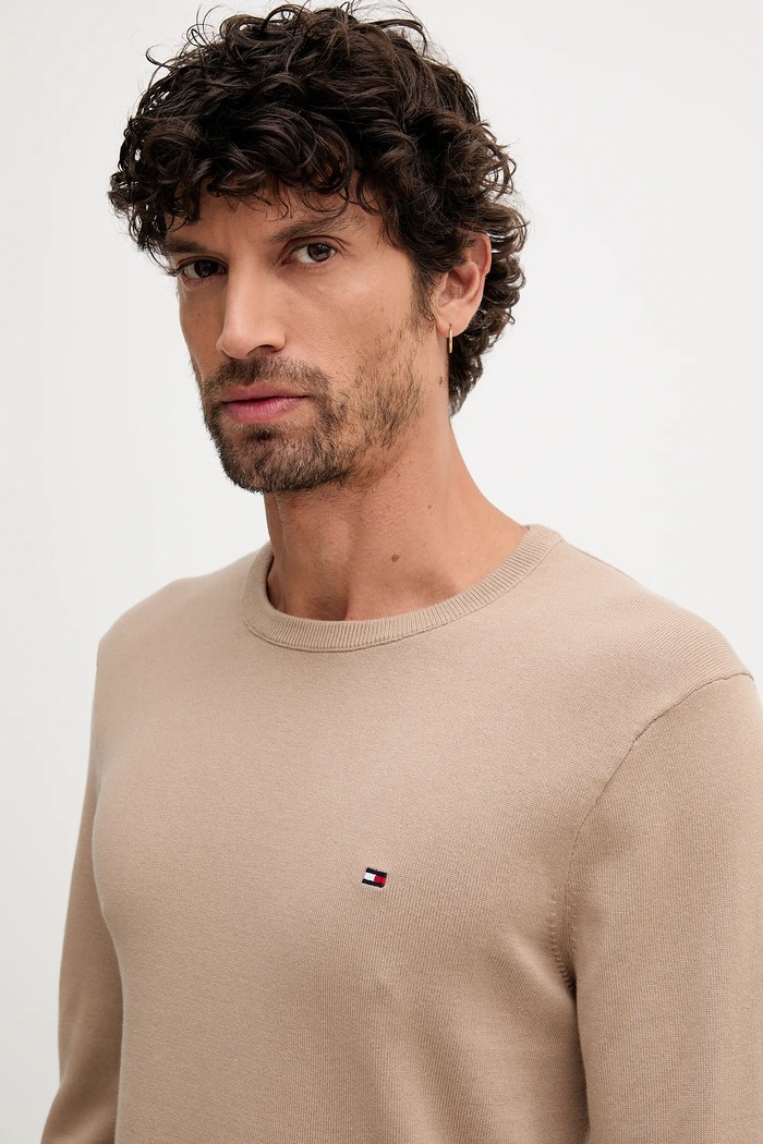 Tommy Hilfiger pamut pulóver bézs MW0MW39999