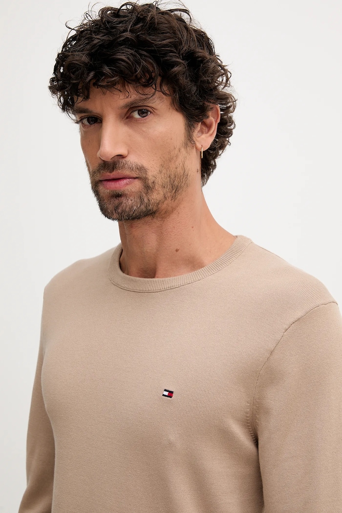 Tommy Hilfiger pamut pulóver bézs MW0MW39999