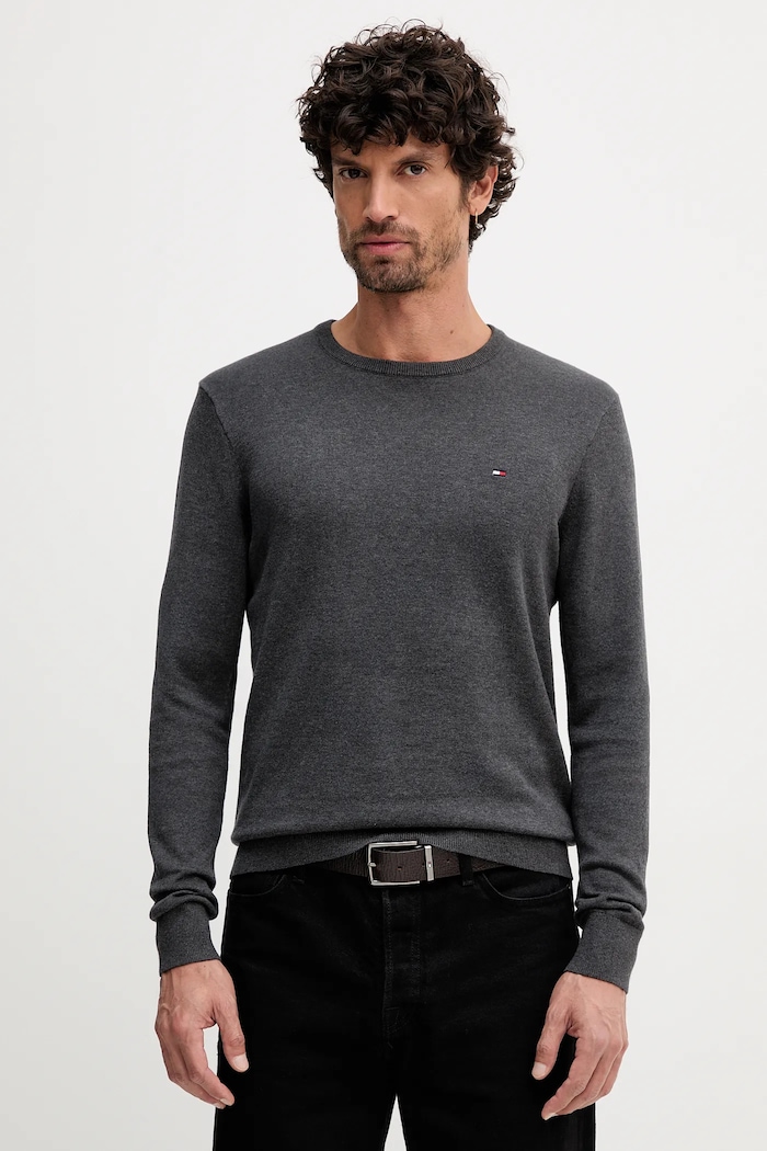 Bavlněný svetr Tommy Hilfiger kulatý šedá MW0MW39999