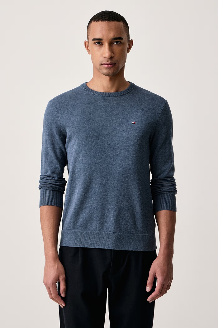 Tommy Hilfiger Πουλόβερ ανδρικό βαμβακερό μπλε MW0MW39999