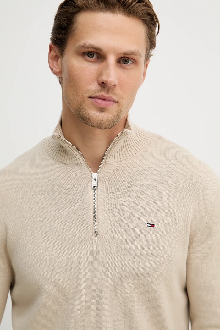 Tommy Jeans pamut pulóver bézs DM0DM21654