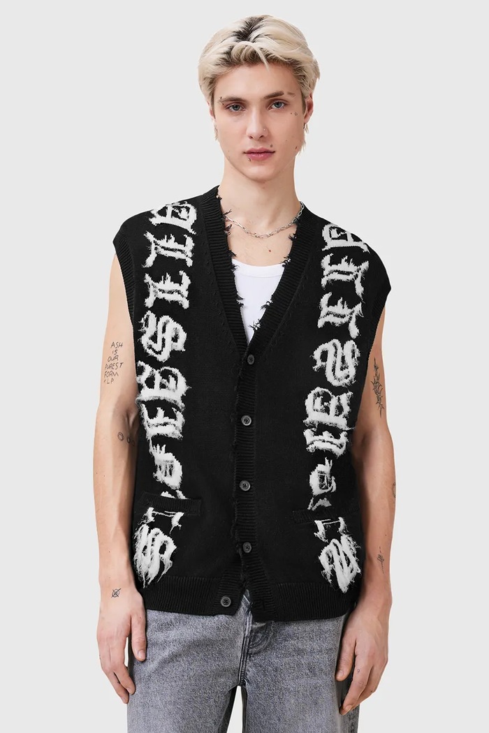 AllSaints Vestă din bumbac SCRIPTURE negru M036KC