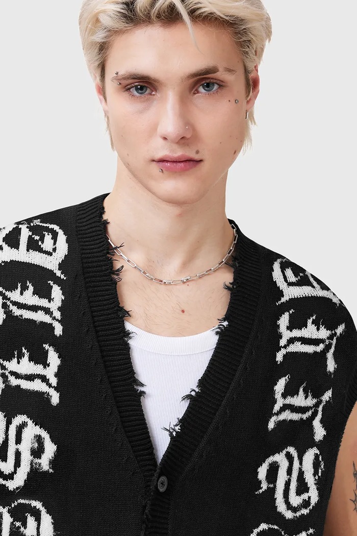 AllSaints Vestă din bumbac SCRIPTURE M036KC negru AW25