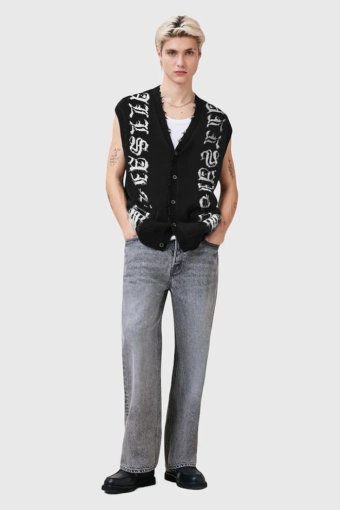 AllSaints Vestă din bumbac SCRIPTURE M036KC