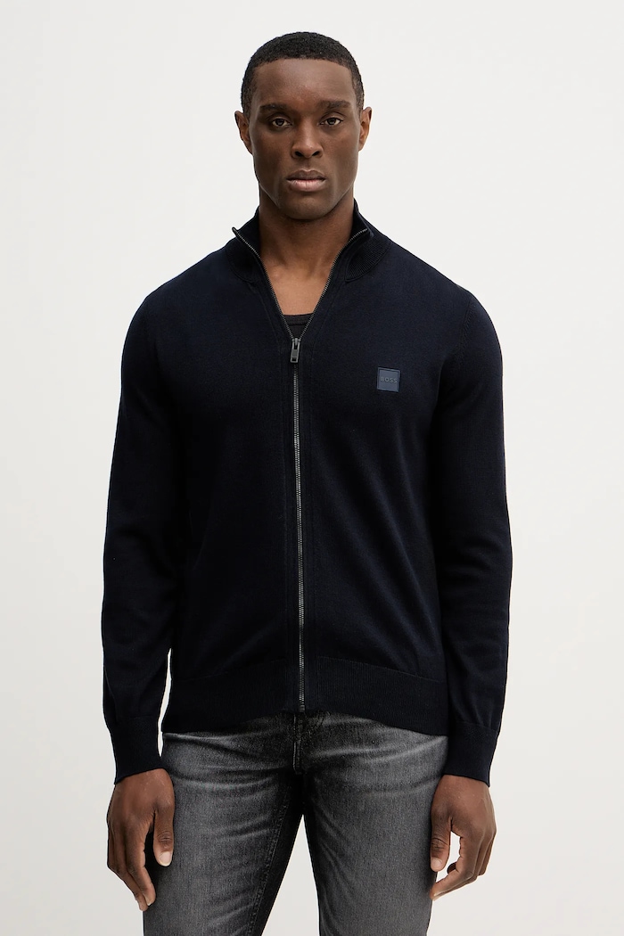 BOSS Orange sweter rozpinany męski z bawełną Kanozip_S granatowy 50543692