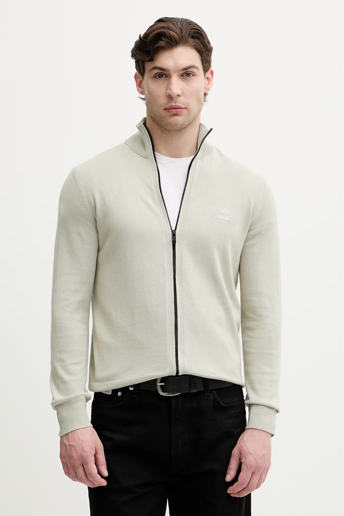 BOSS Orange sweter rozpinany męski z bawełną Kanozip_S zielony 50543692