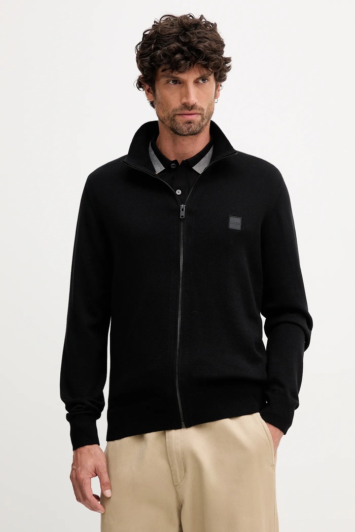 BOSS Orange cardigan pentru bărbați cu bumbac Kanozip_S negru 50543692