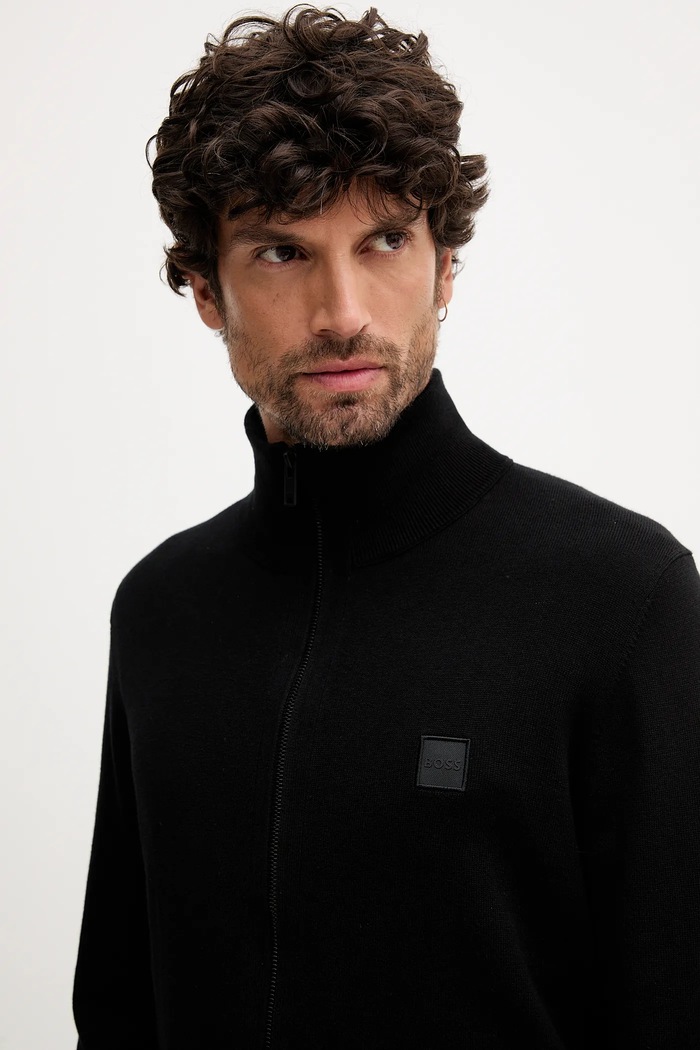 BOSS Orange cardigan pentru bărbați cu bumbac Kanozip_S negru 50543692