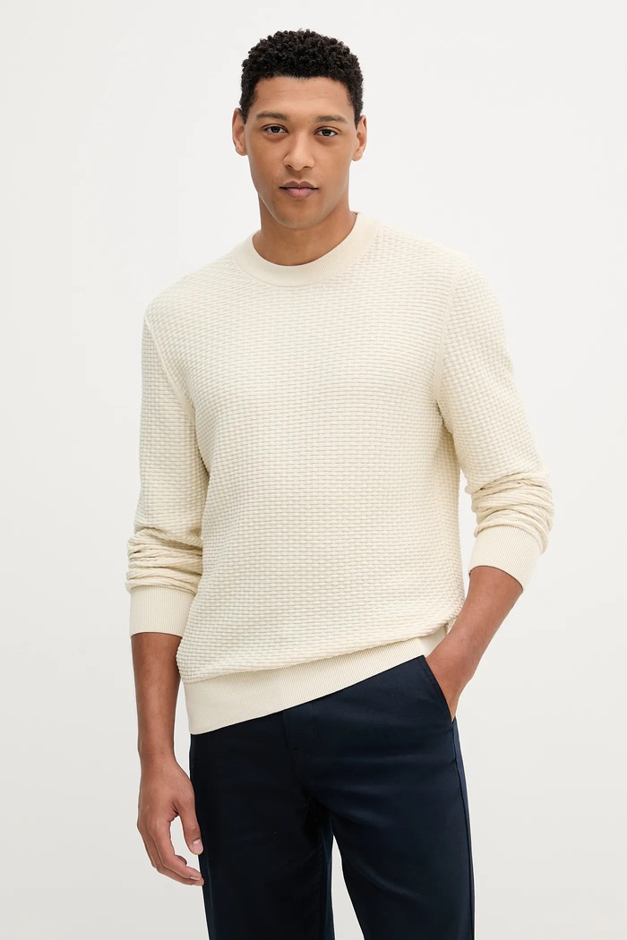BOSS sweter męski bawełniany H-Imberto beżowy 50545283