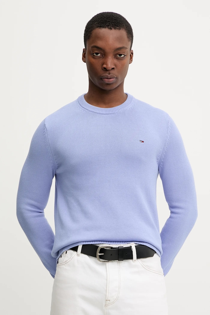 Βαμβακερό πουλόβερ Tommy Jeans βαμβάκι μωβ DM0DM21787