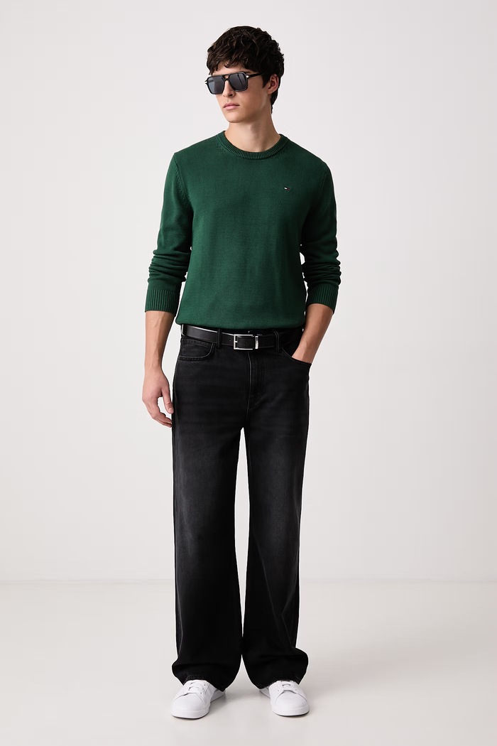 Tommy Jeans Пуловер мъжки от памук DM0DM21787 зелен SS26