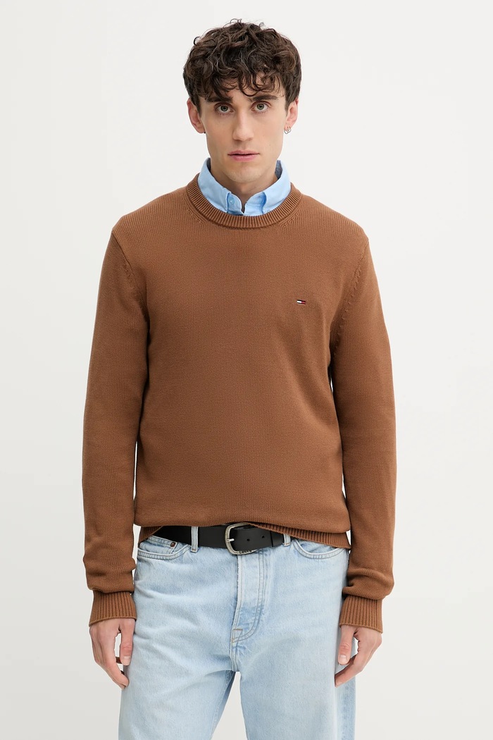 Bavlnený sveter Tommy Jeans bavlna hnedá DM0DM21787
