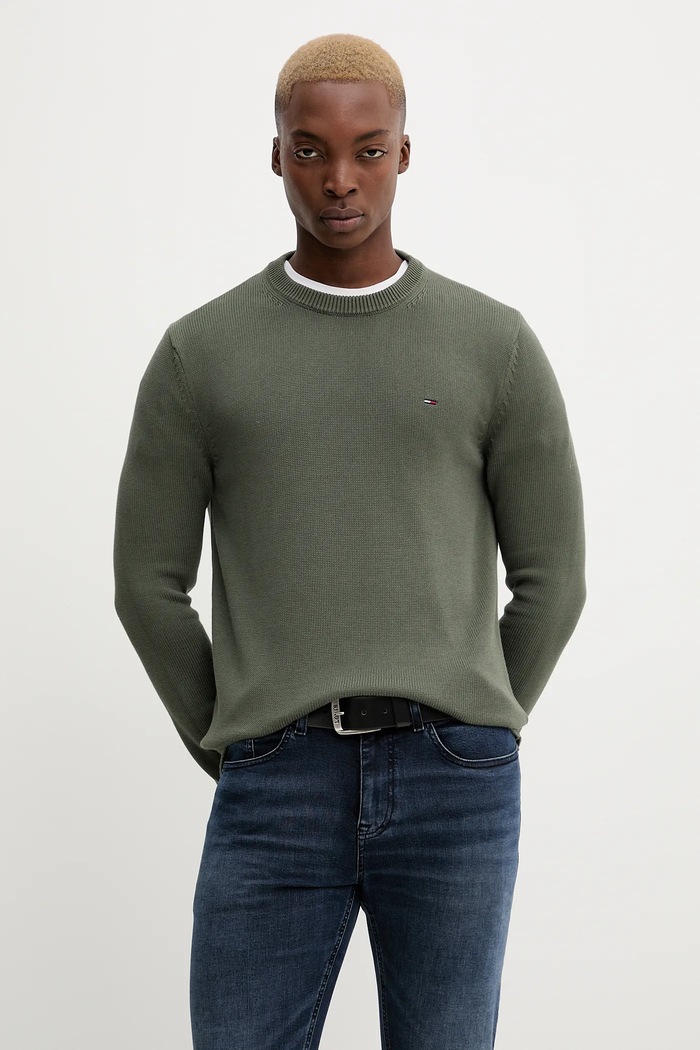 Bavlnený sveter Tommy Jeans bavlna zelená DM0DM21787