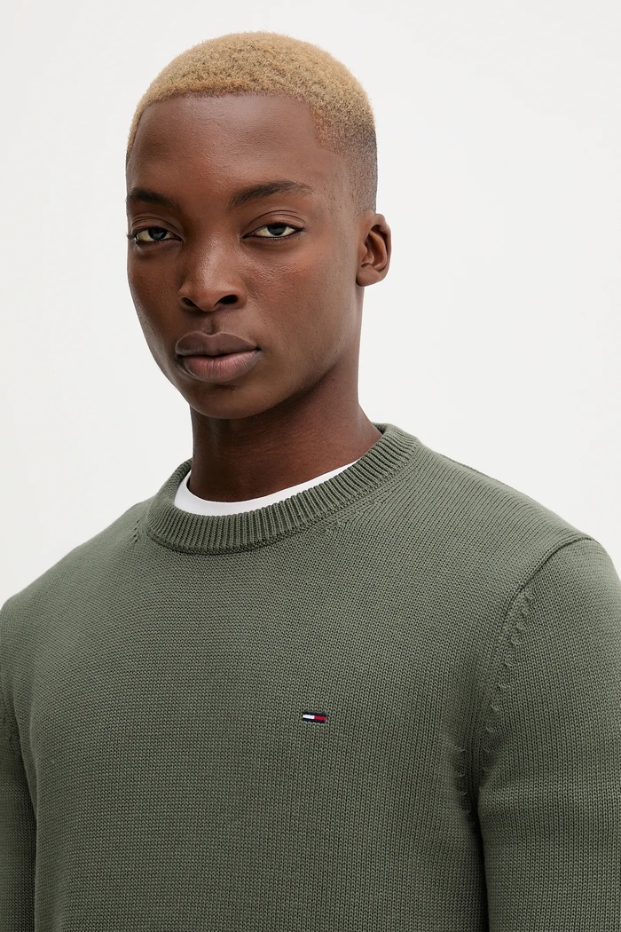 Bavlnený sveter Tommy Jeans zelená DM0DM21787