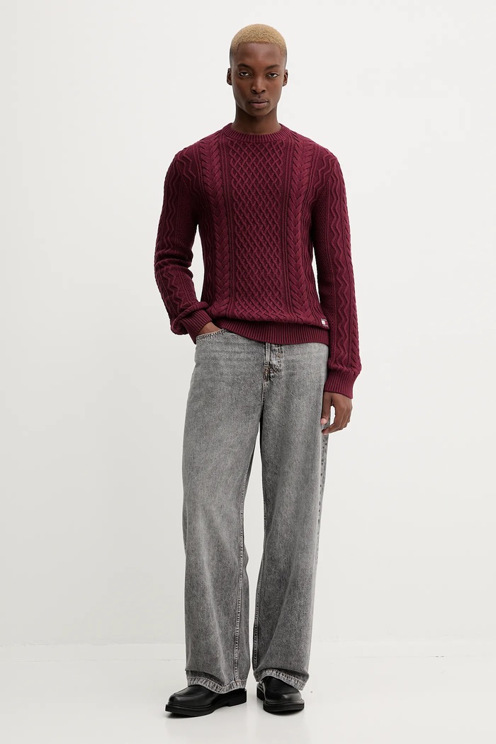 Tommy Jeans sweter bawełniany DM0DM22101 bordowy AW25