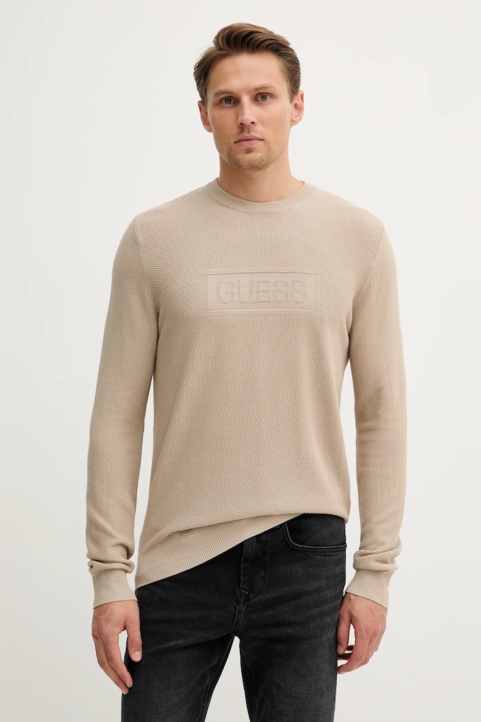 Sveter Guess HARRISON nášivka béžová M5YR02.Z3FB1