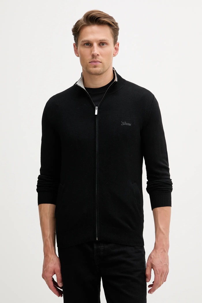 Guess kardigan z domieszką wełny DARRELL z domieszką wełny czarny M5YR28.Z0122