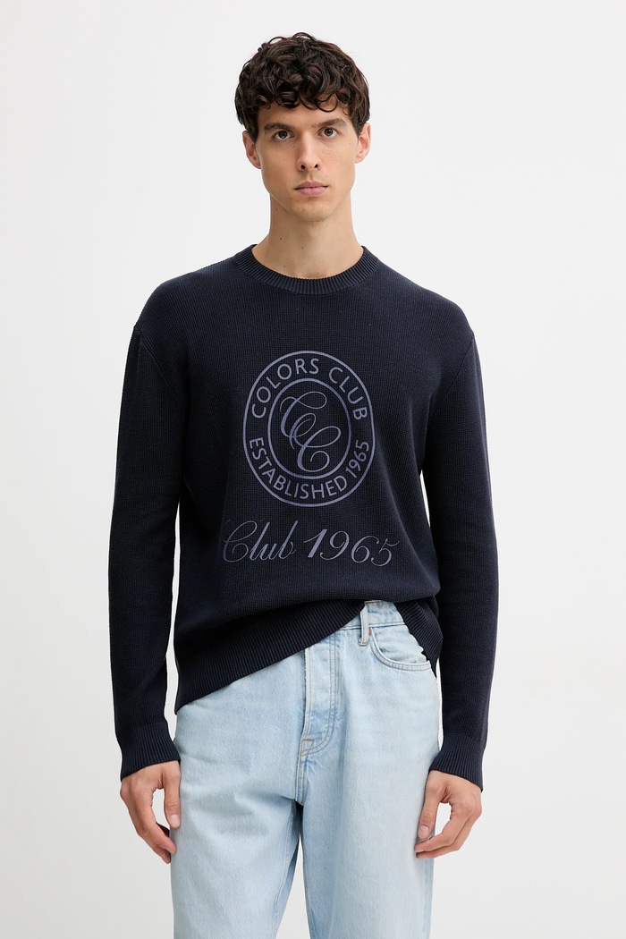 United Colors of Benetton sweter bawełniany aplikacja granatowy 10C1K10AI