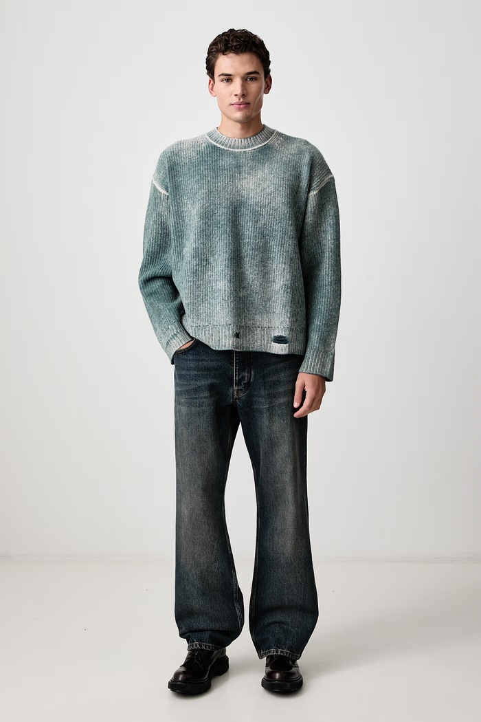 Represent Reversible Fade Out sweter wełniany męski MLM100217 turkusowy AW25