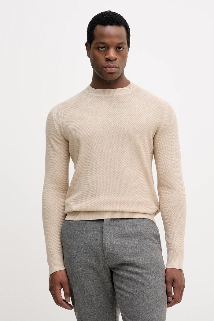 Sisley sweter z domieszką wełny okrągły beżowy 1041S104H