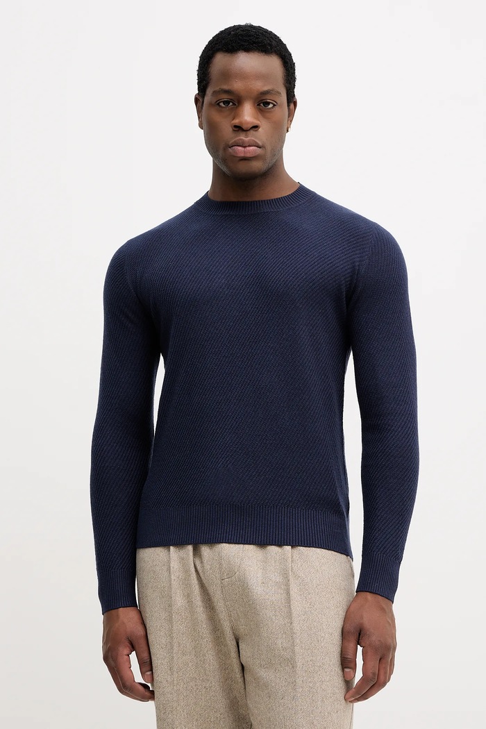 Sisley sweter z domieszką wełny okrągły granatowy 1041S104H