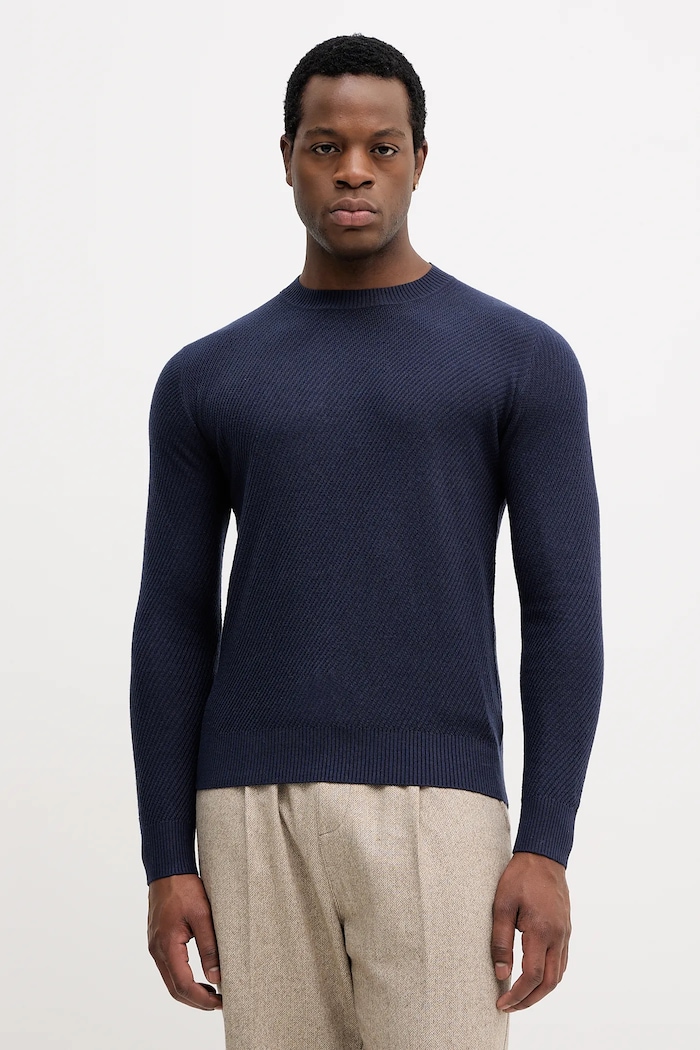 Sisley sweter z domieszką wełny okrągły granatowy 1041S104H