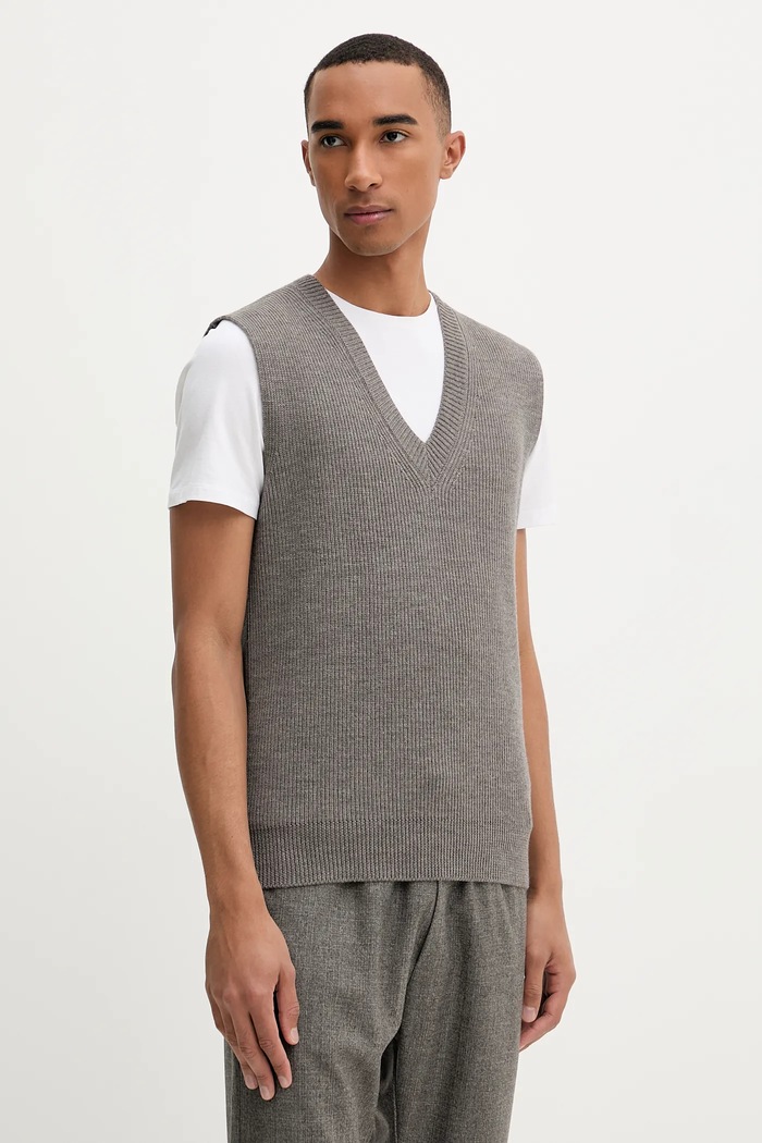 Vlněná vesta BARENA VENEZIA Knitwear Turlon V výstřih šedá KNU5287.305