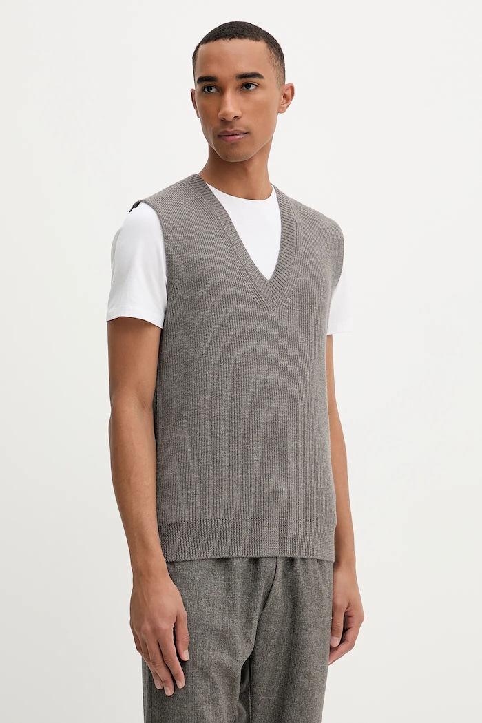 Vlněná vesta BARENA VENEZIA Knitwear Turlon V výstřih šedá KNU5287.305