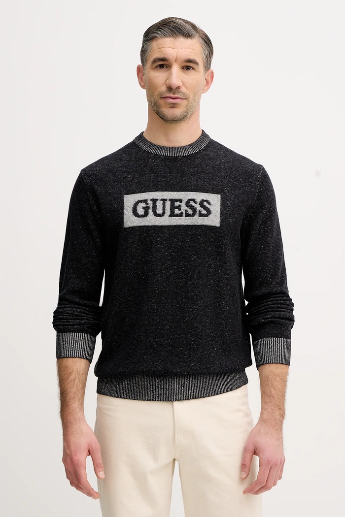 Πουλόβερ με προσθήκη μαλλιού Guess JACK στρογγυλό μαύρο M5BR28.Z0531