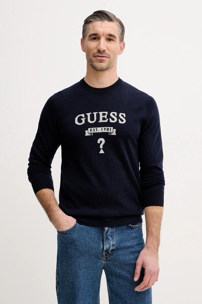 Πουλόβερ σε μείγμα μεταξιού Guess HAMMOND με μείγμα μαλλιού σκούρο μπλε M5YR00.Z0122