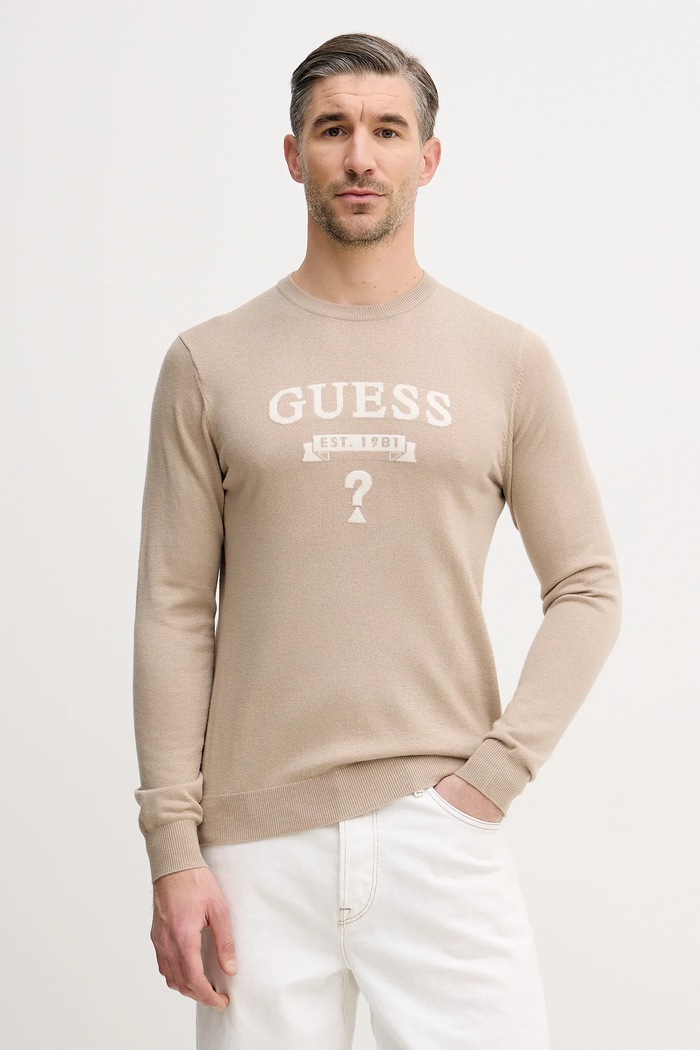 Πουλόβερ σε μείγμα μεταξιού Guess HAMMOND με μείγμα μαλλιού μπεζ M5YR00.Z0122