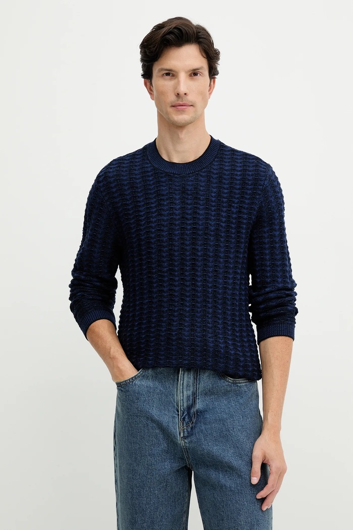 Armani Exchange pulover din amestec de lână subtiri bleumarin XM001321.AF11965