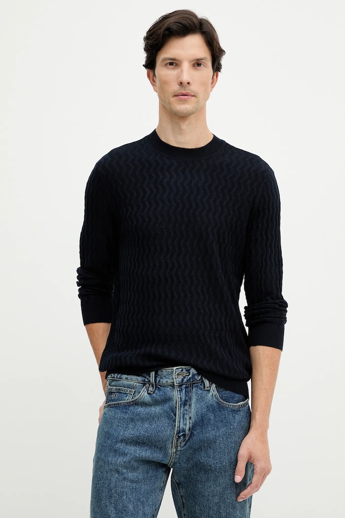 Sveter s prímesou vlny Armani Exchange okrúhly tmavomodrá XM001560.AF11982