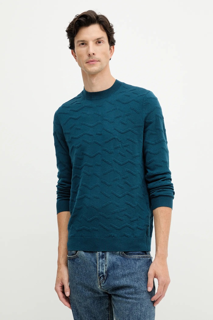 Sveter s prímesou vlny Armani Exchange okrúhly tyrkysová XM001560.AF11982