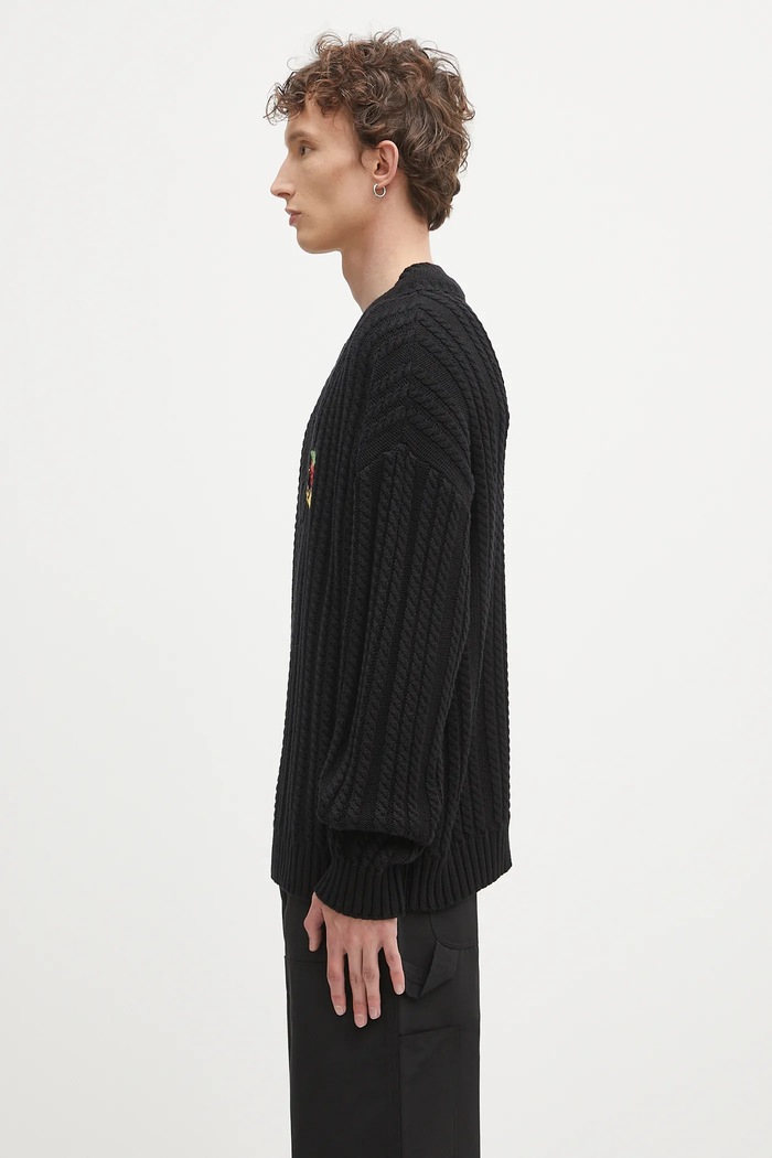 Хлопковый свитер Sky High Farm Cableknit v-neck SHF07N005 чёрный AW25