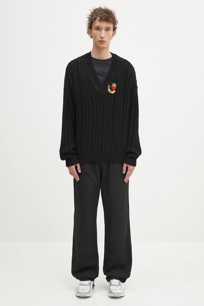 Хлопковый свитер Sky High Farm Cableknit v-neck SHF07N005 чёрный