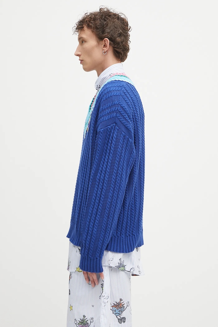 Πουλόβερ Sky High Farm Cableknit v-neck SHF07N007 μπλε AW25