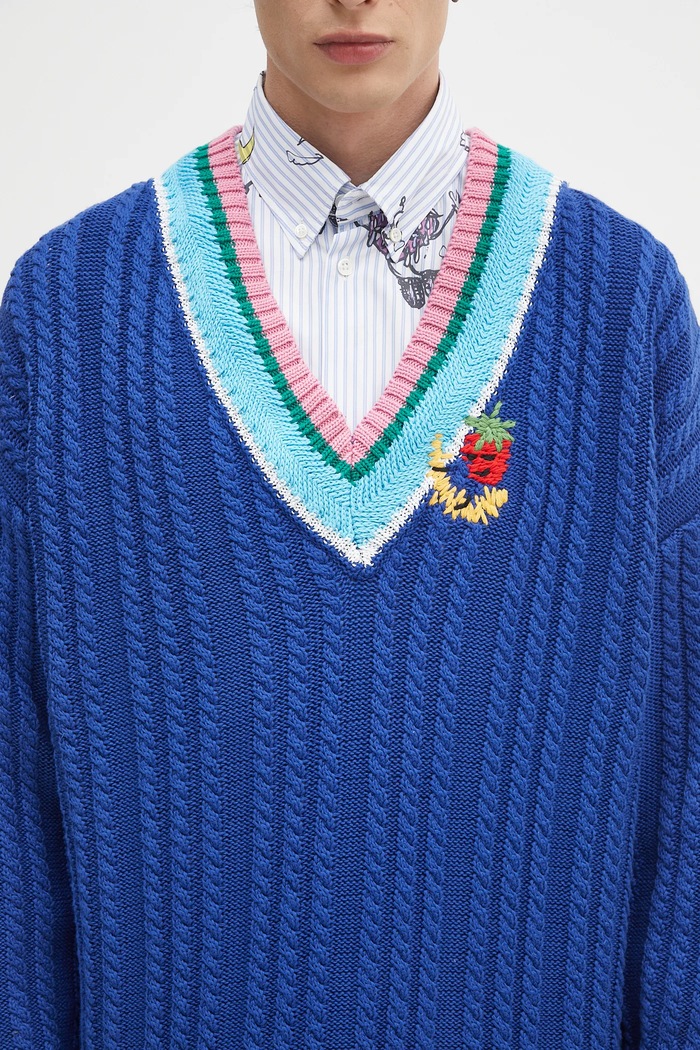 Πουλόβερ Sky High Farm Cableknit v-neck μπλε SHF07N007
