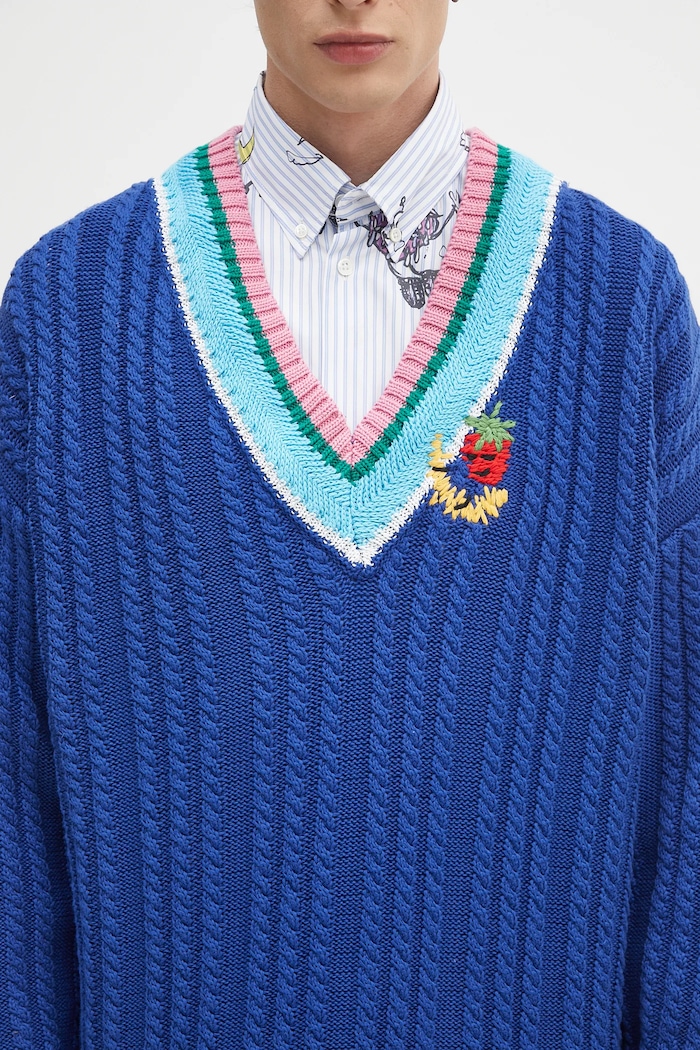 Πουλόβερ Sky High Farm Cableknit v-neck μπλε SHF07N007