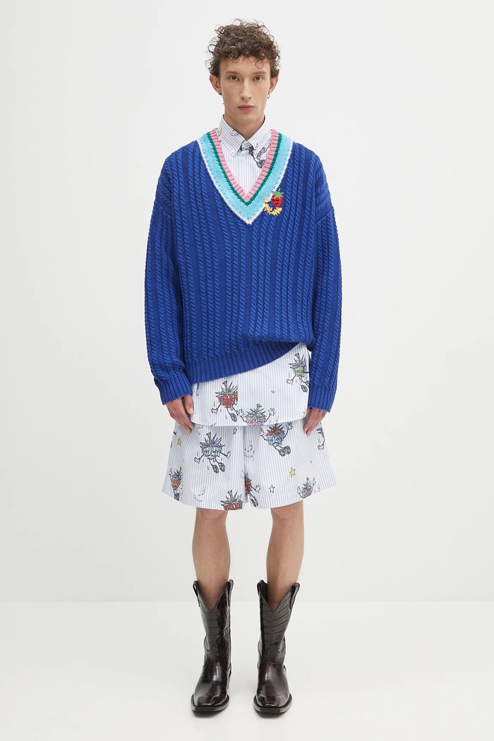 Πουλόβερ Sky High Farm Cableknit v-neck SHF07N007 μπλε